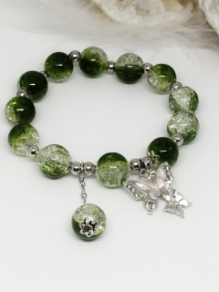 Dětský náramek s praskanými korálky - zelený